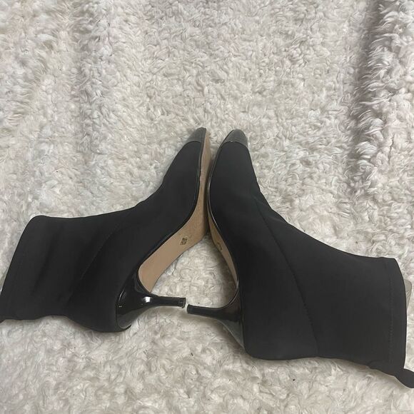 Nanette Lepore Elegant textile & patent Black Ankle Boots kitten heels SZ10M - Picture 6 of 9